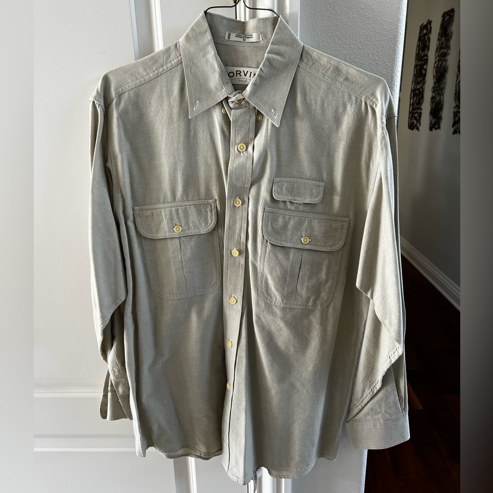 CLEARANCE Men’s Medium Tan/Gray Orvis Button Down Shirt